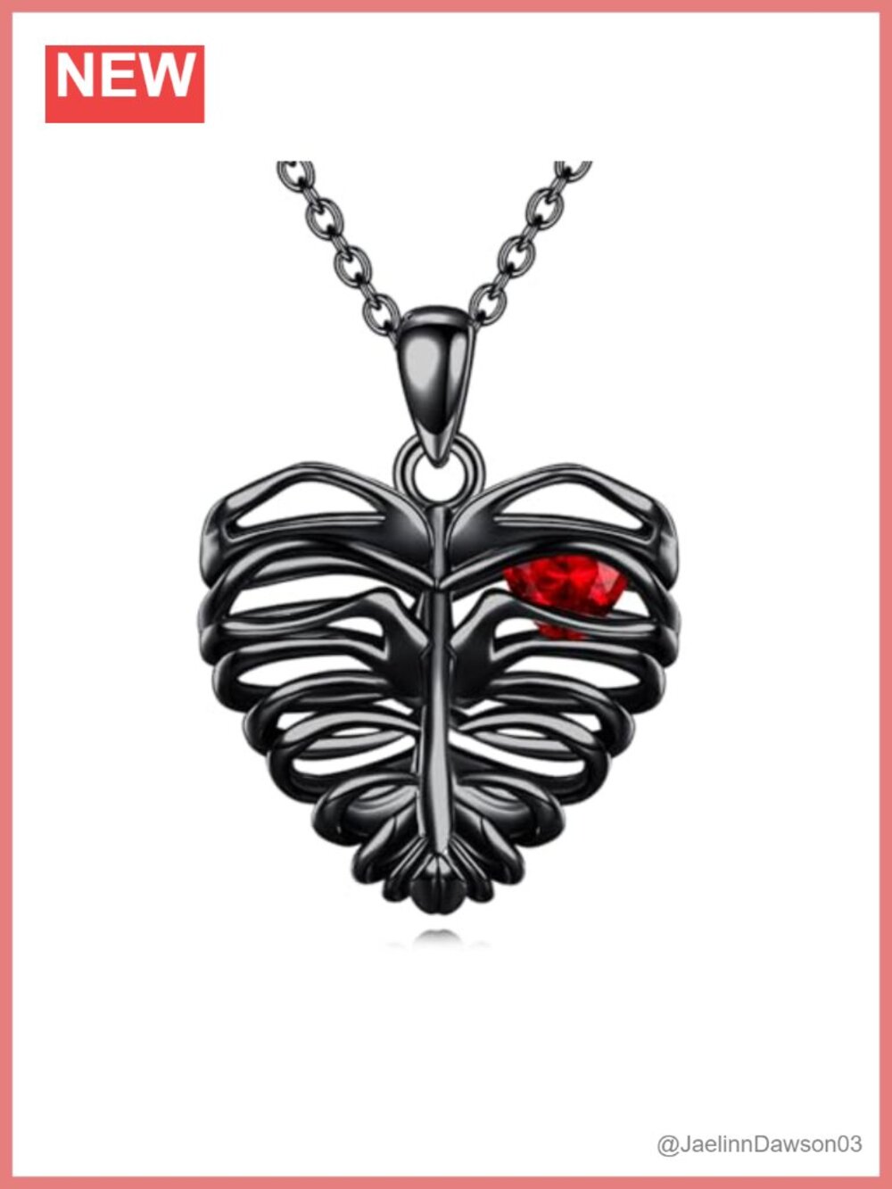 925 Sterling Silver Skeleton Rib Cage Heart Pendant Necklace Hypoallergenic